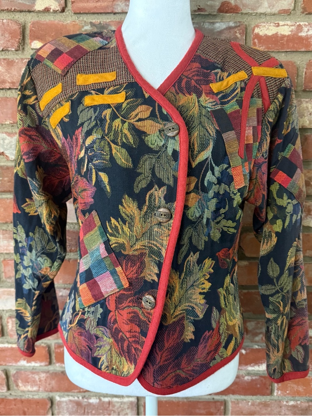 Floral Tapestry Button Front Jacket in Black and Multicolor